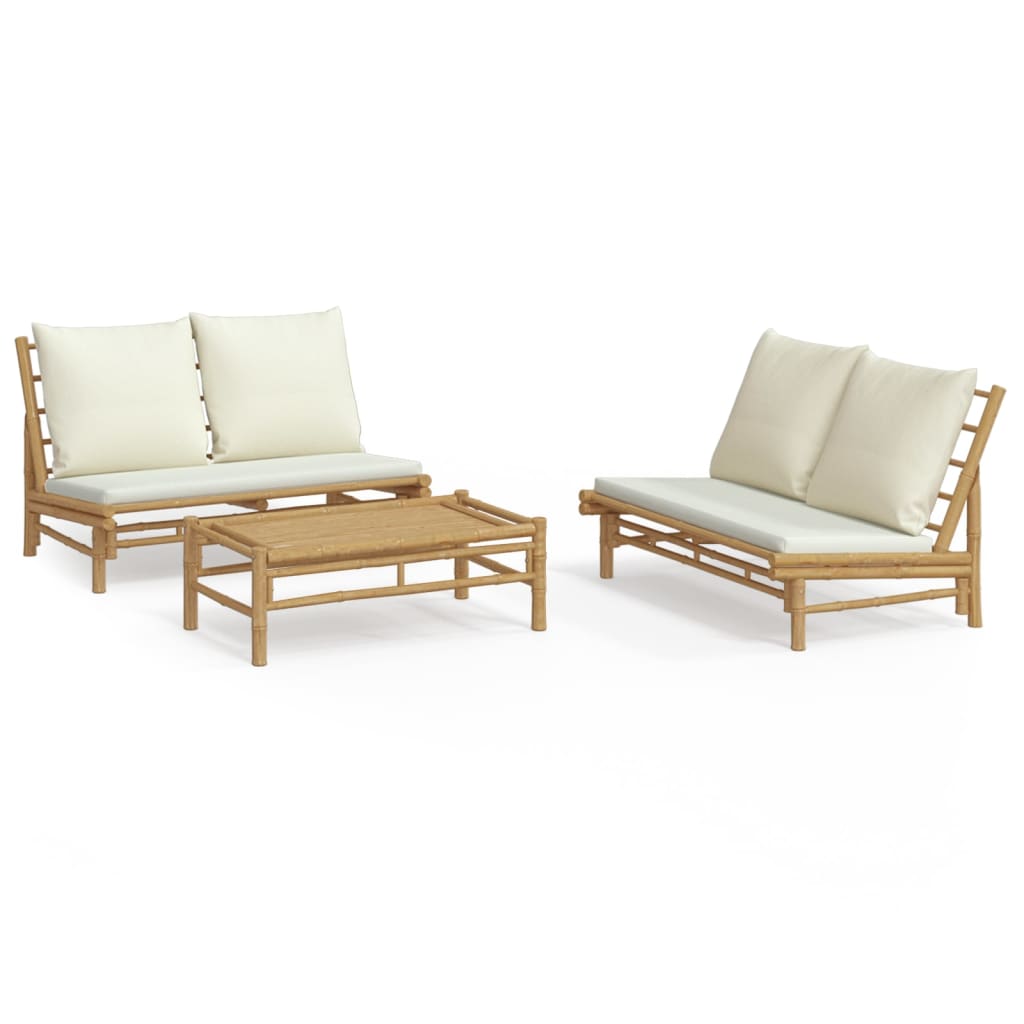 Bamboo Calm Collection: 3-Piece Lounge Set with Cream White Cushions