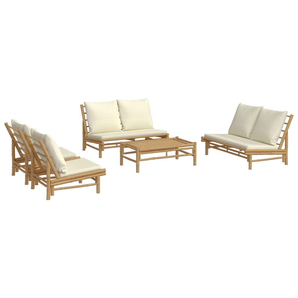 Bamboo Radiance Quintet: 5-Piece Lounge Set with Cream White Cushions
