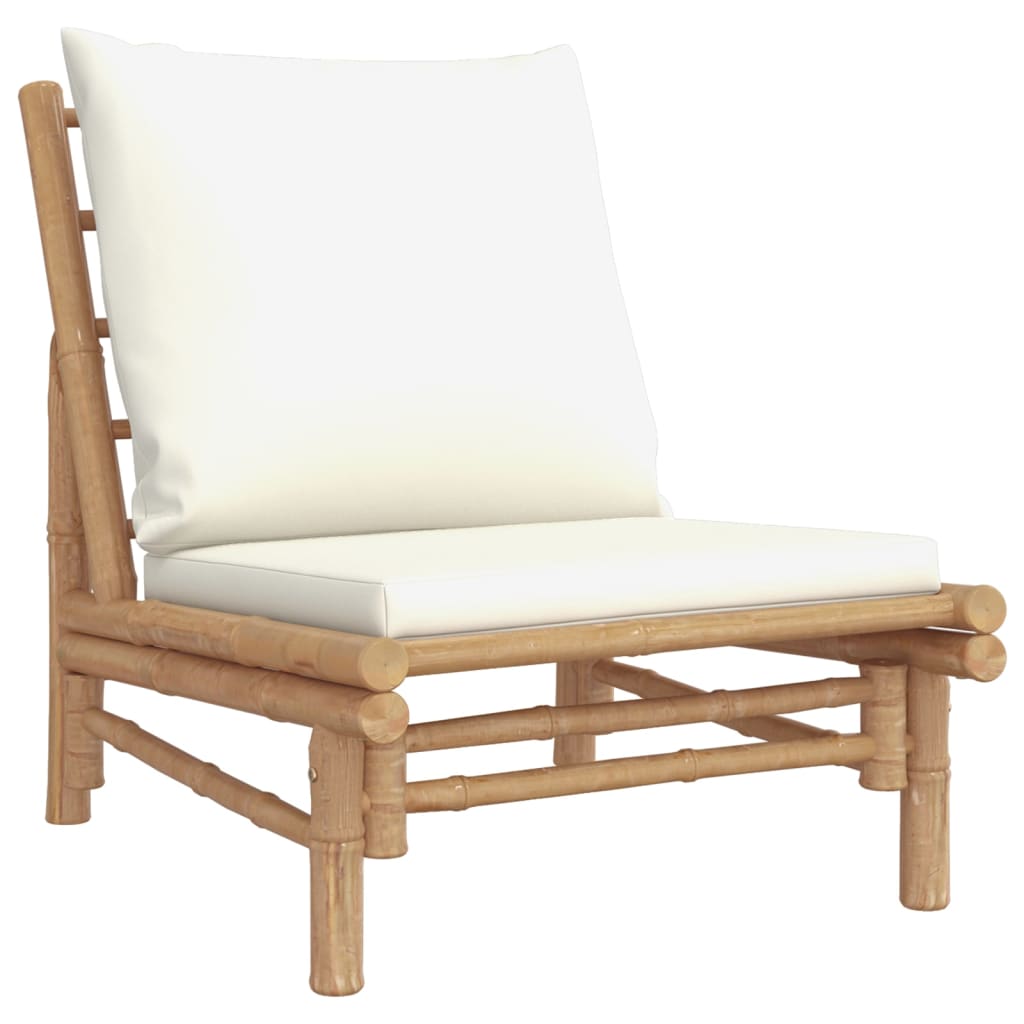 Bamboo Peaceful Trio: 3-Piece Lounge Set with Cream White Cushions