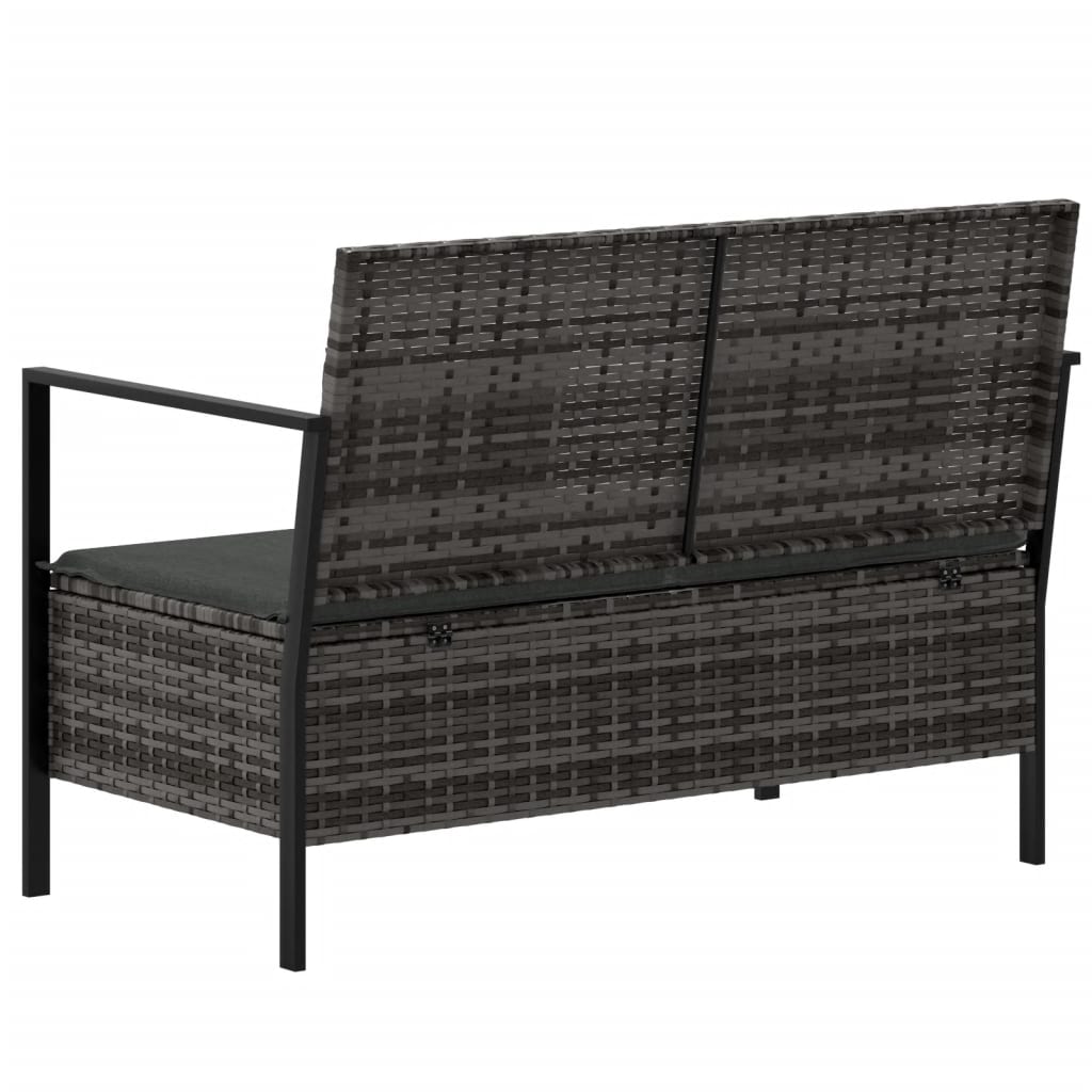 Rattan Romance: Grey 2-Seater Garden Bench with Cushions