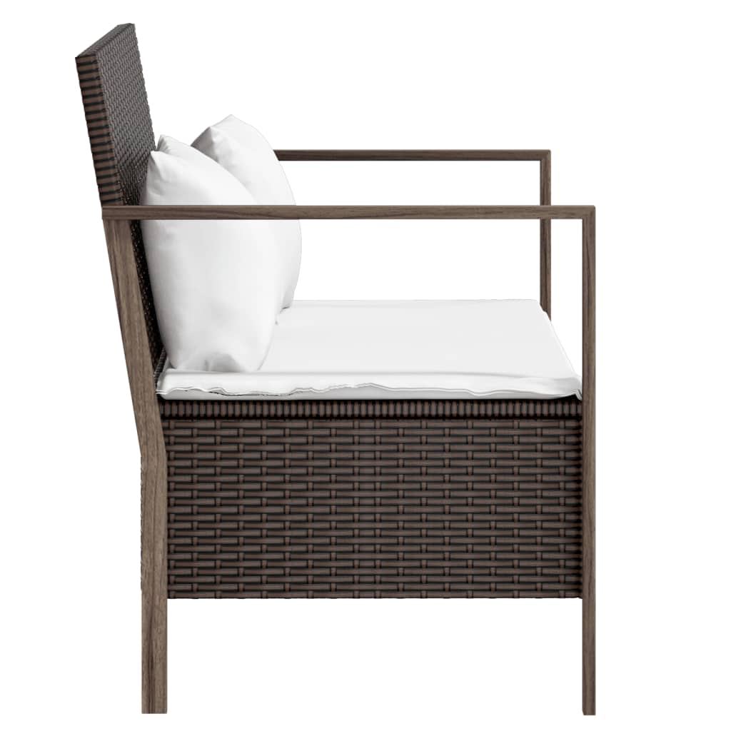 Outdoor Benches - Rattan Rendezvous: Brown 2-Seater Garden Bench with Cushions