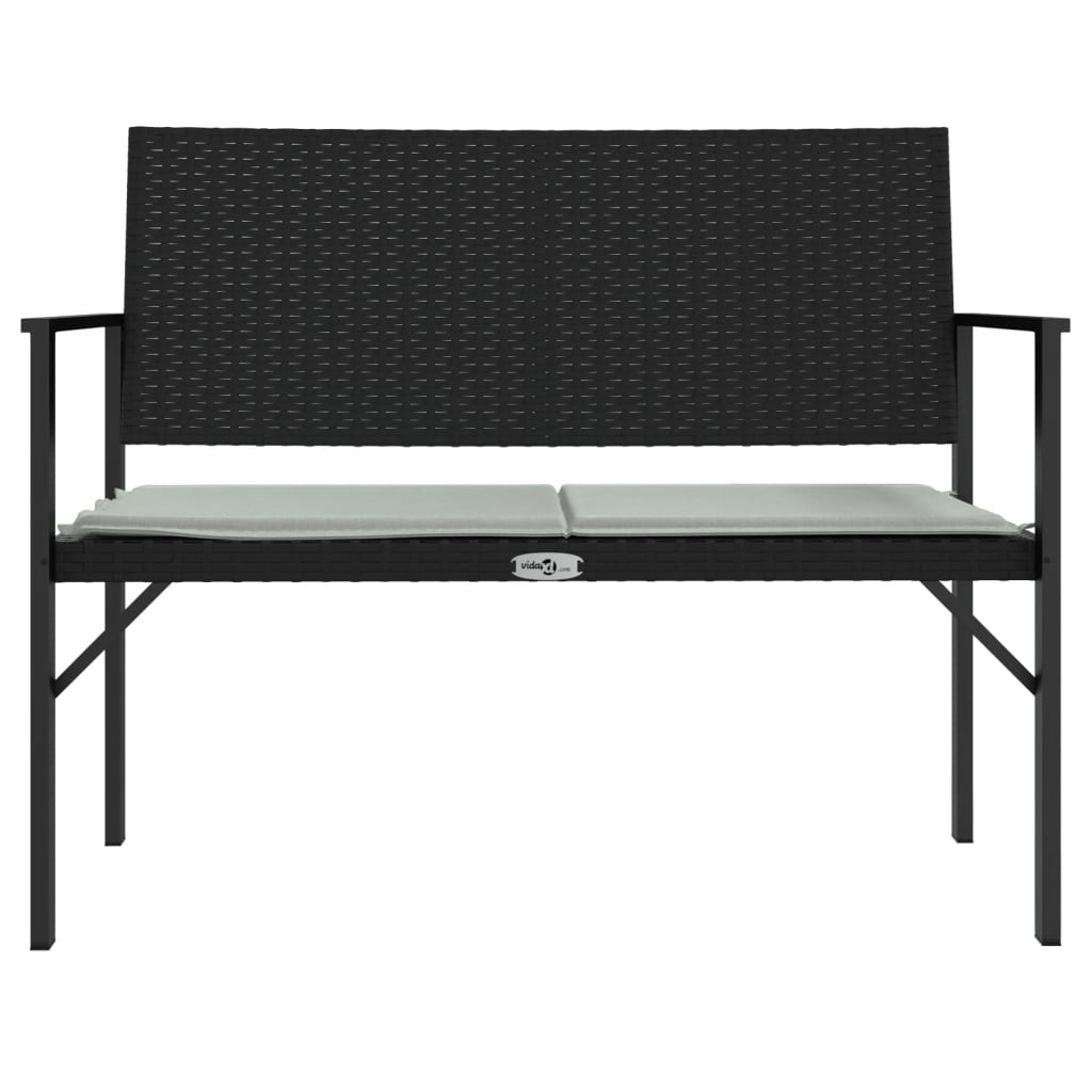 Rattan Oasis: Black 2-Seater Garden Bench with Cushion