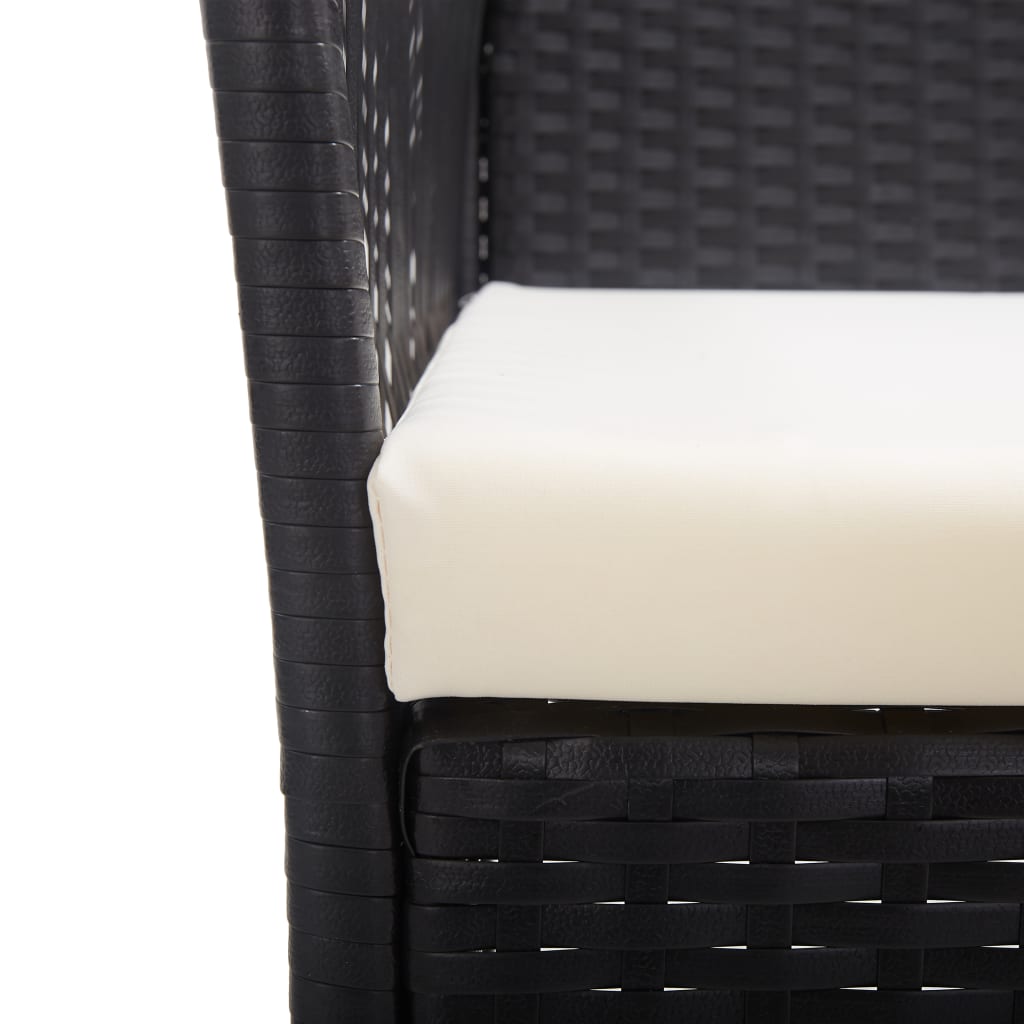 Rattan finish - Garden Armchairs with Cushions 2 pcs Black Poly Rattan