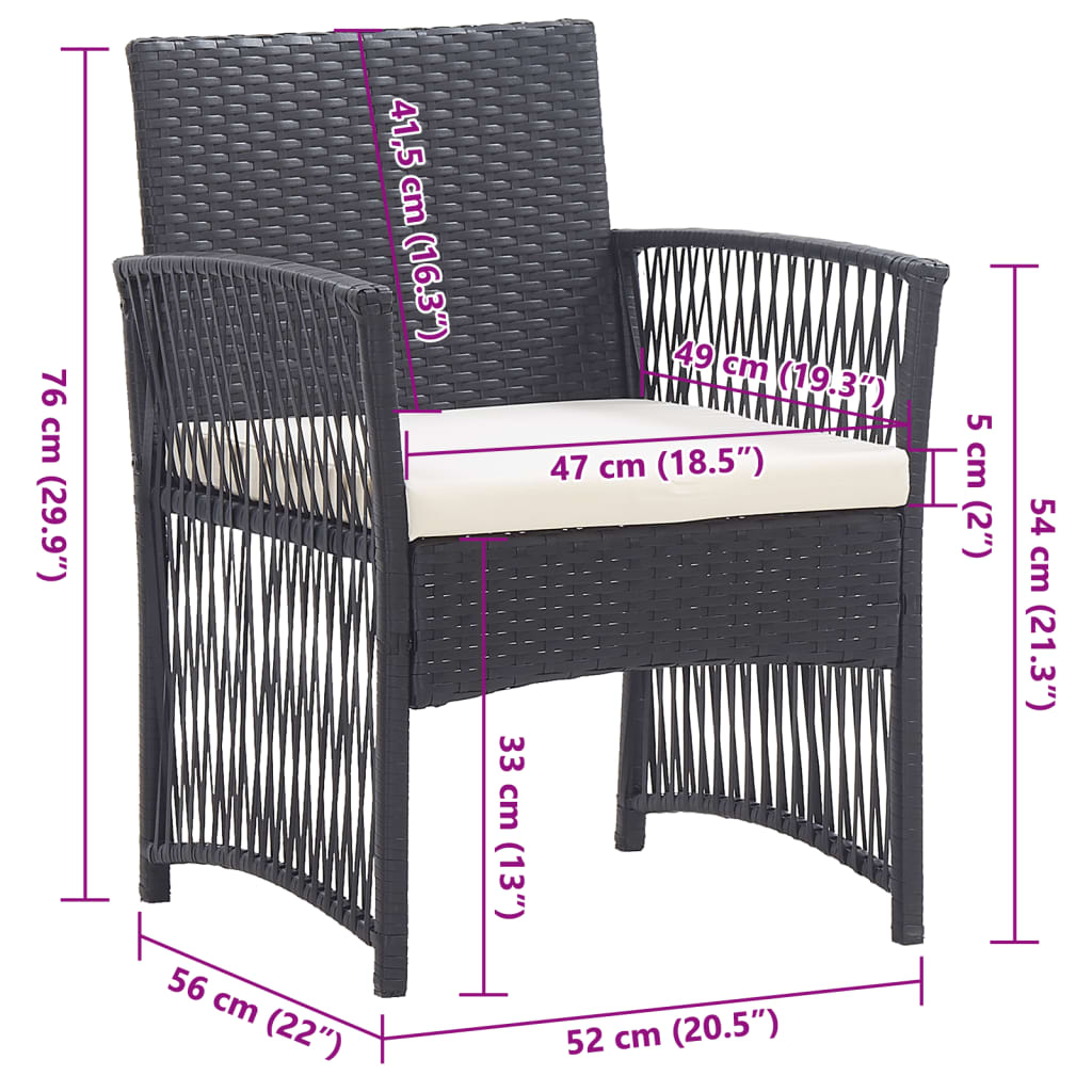 Garden Armchairs with Cushions 2 pcs Black Poly Rattan | Outdoor Furniture
