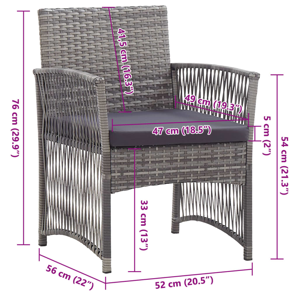 Garden Armchairs with Cushions 2 pcs Grey Poly Rattan | Outdoor Furniture