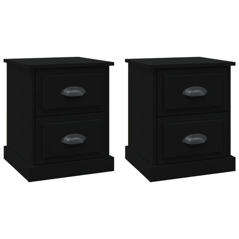 Duo of Shadows: Set of 2 Black Engineered Wood Bedside Cabinets