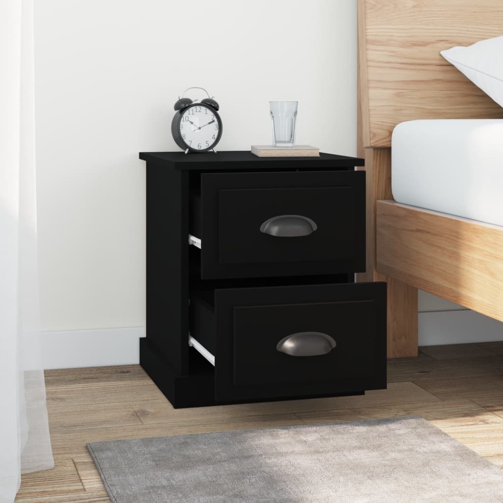 Duo of Shadows: Set of 2 Black Engineered Wood Bedside Cabinets