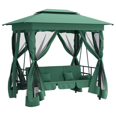 Verdant Oasis: Swing Bench Garden Gazebo with Green Fabric & Steel