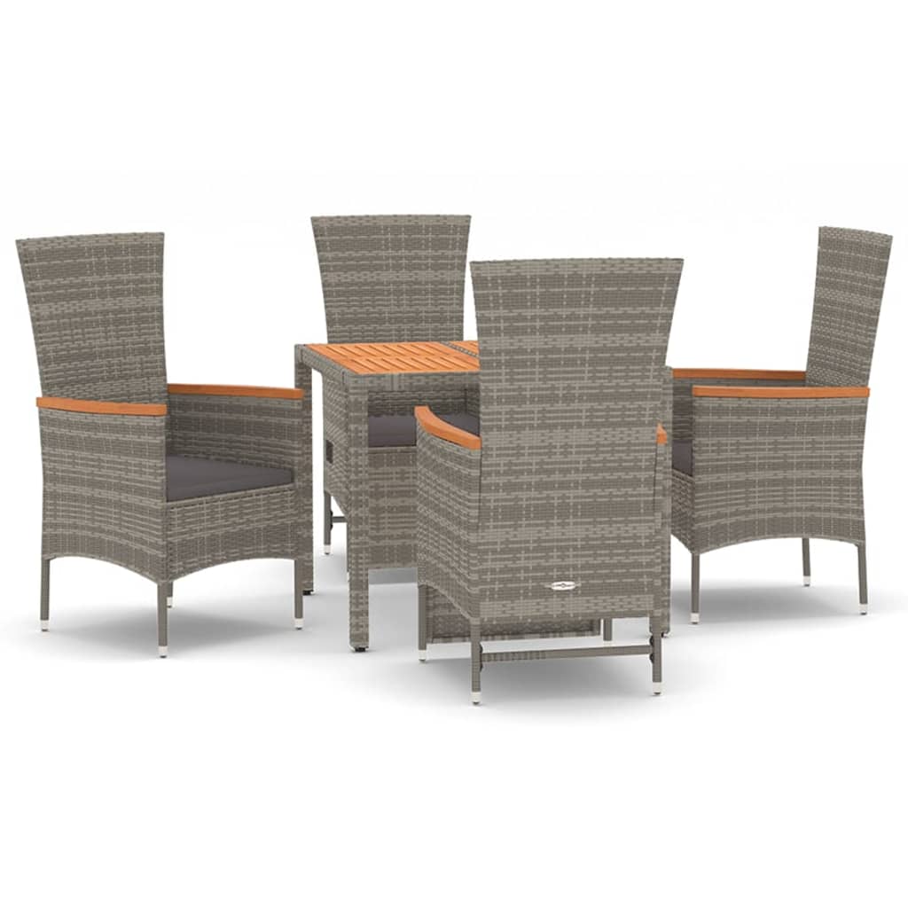 Elegant Outdoor Dining: 5-Piece Greu Poly Rattan Garden Set with Cushions-Reclining\Without Reclining