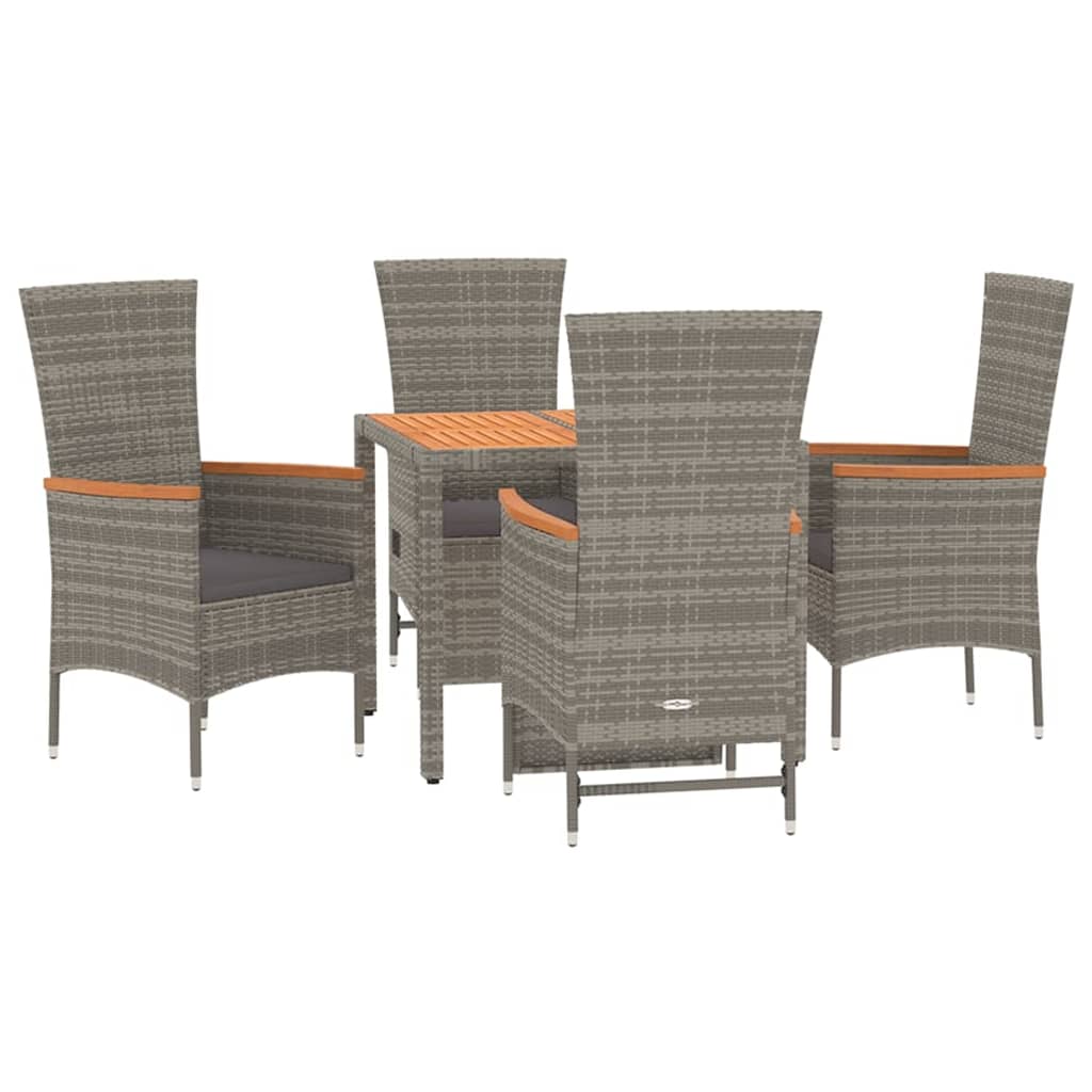 Elegant Outdoor Dining: 5-Piece Greu Poly Rattan Garden Set with Cushions-Reclining\Without Reclining