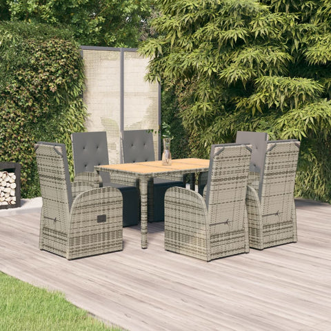 Contemporary Cushioned Garden Dining Set: 7-Piece Grey Poly Rattan