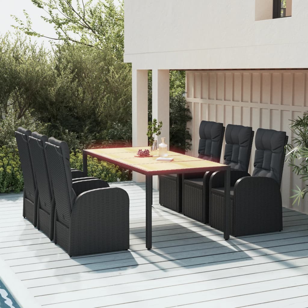 Elegant Oasis: 7-Piece Black Rattan Garden Dining Set