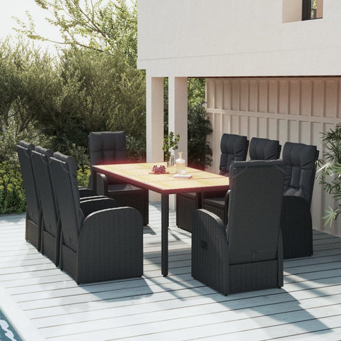 Elegant Oasis: 9-Piece Black Rattan Garden Dining Set