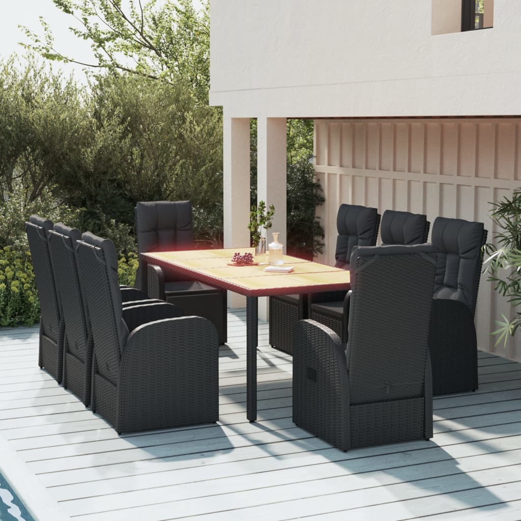 Elegant Oasis: 9-Piece Black Rattan Garden Dining Set