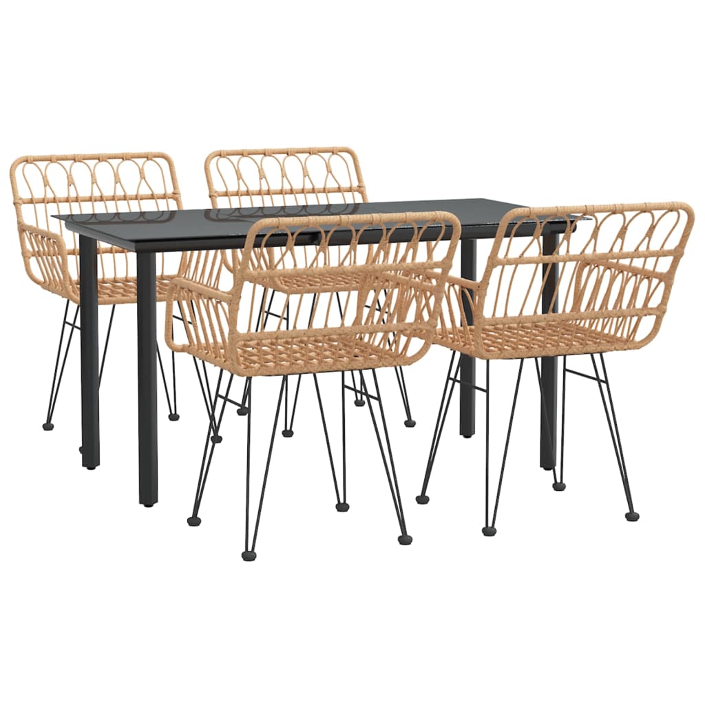 Rattan Noir Dining Elegance: 5-Piece Garden Dining Set in Black Poly Rattan