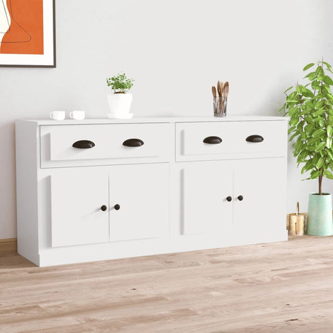 Elegant 2-Piece White Engineered Wood Sideboard Set