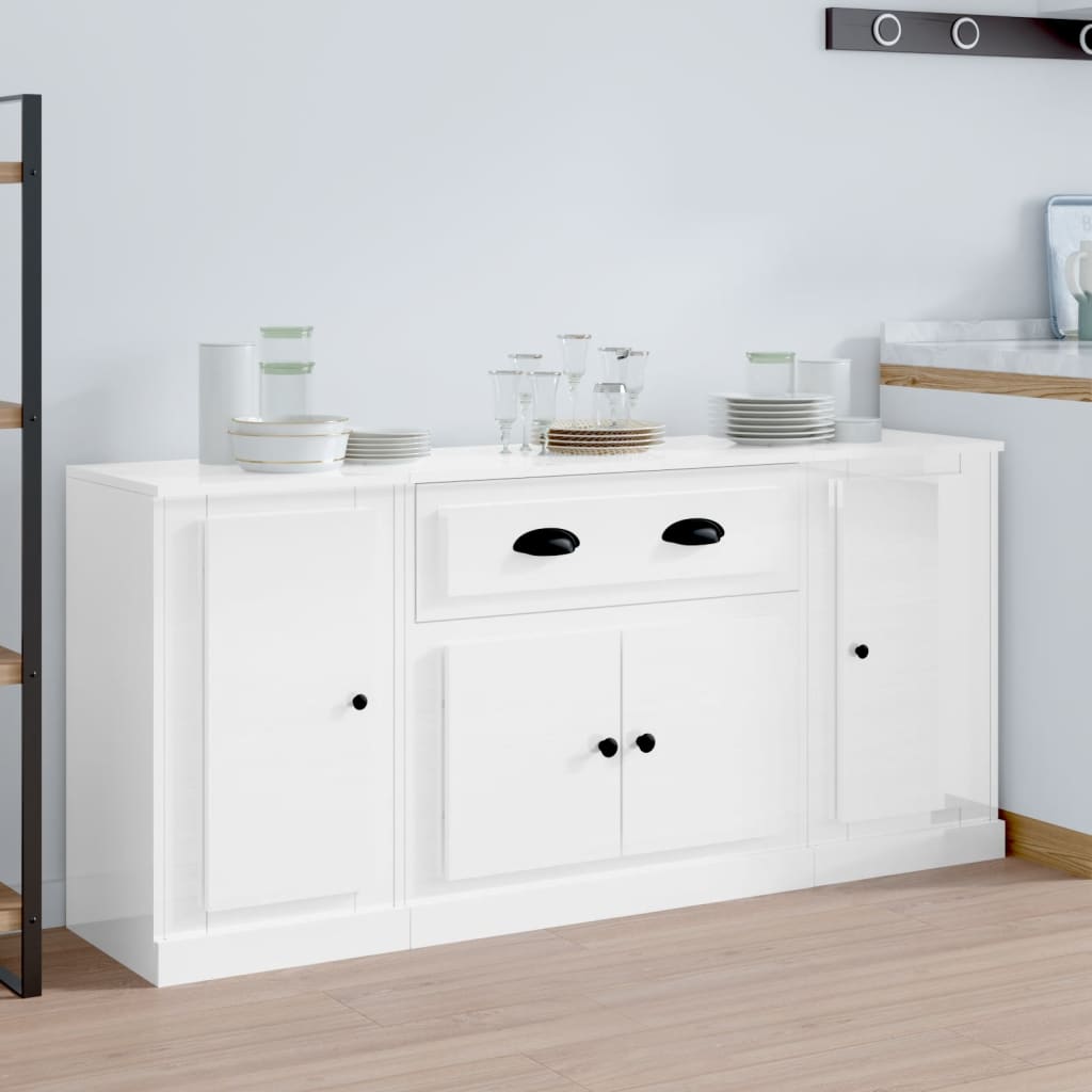 Contemporary Trio of White Engineered Wood Sideboards