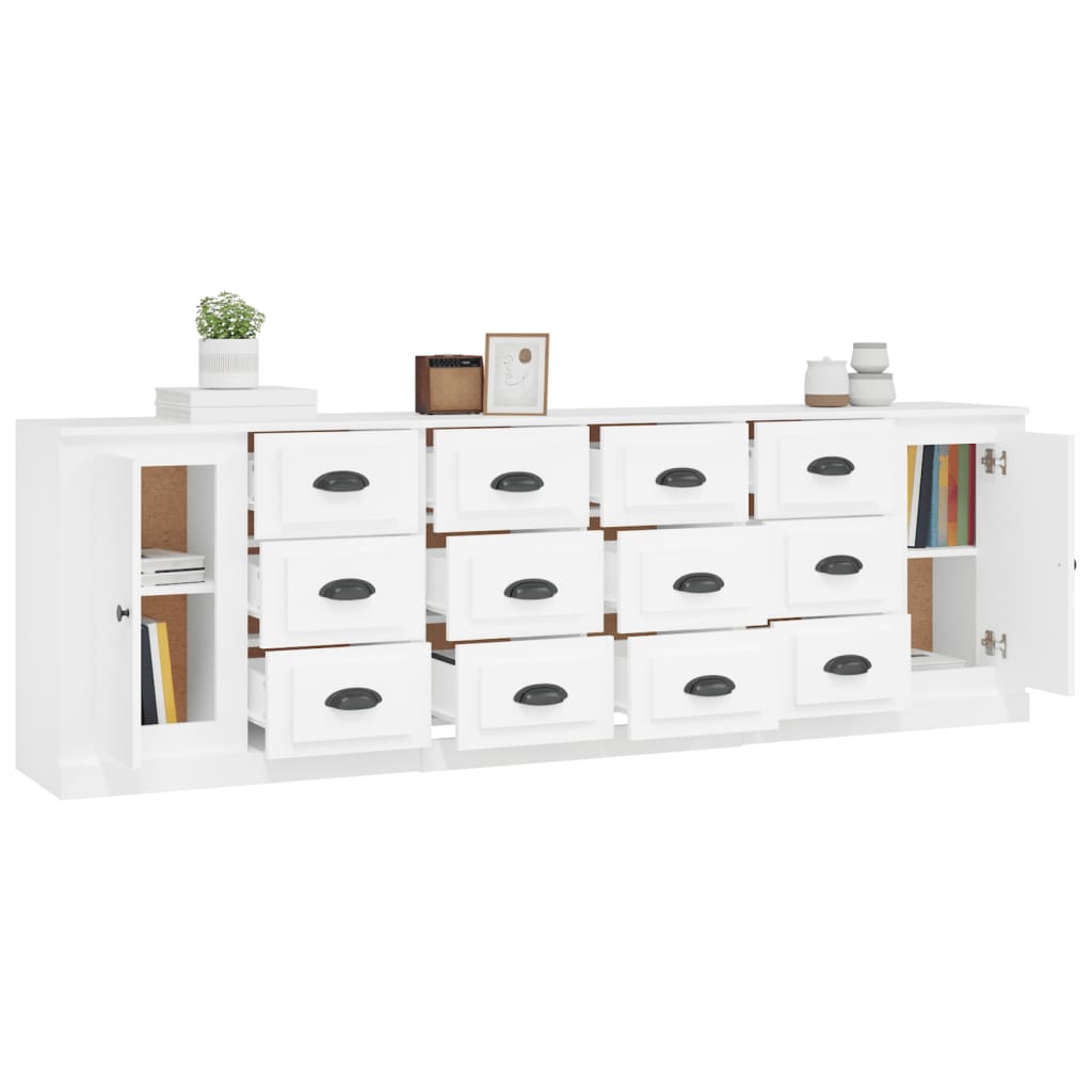 Contemporary 3 Pcs of White Engineered Wood Sideboards
