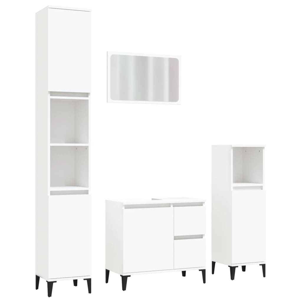 Elegance in White: Discover the 4-Piece Engineered Wood Bathroom Furniture Set