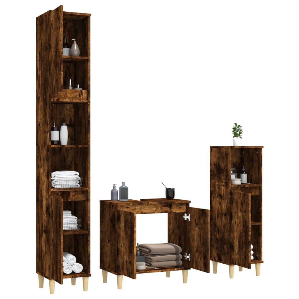 Contemporary White Bathroom Trio: Engineered Wood 3-Piece Furniture