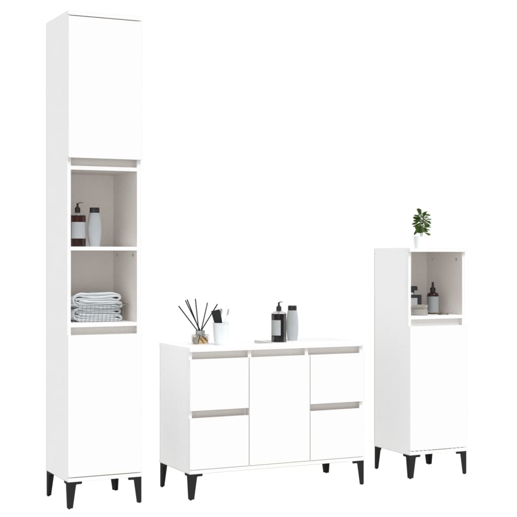 Complete White Wood Trio for Your Bath: 3-Piece Furniture Set