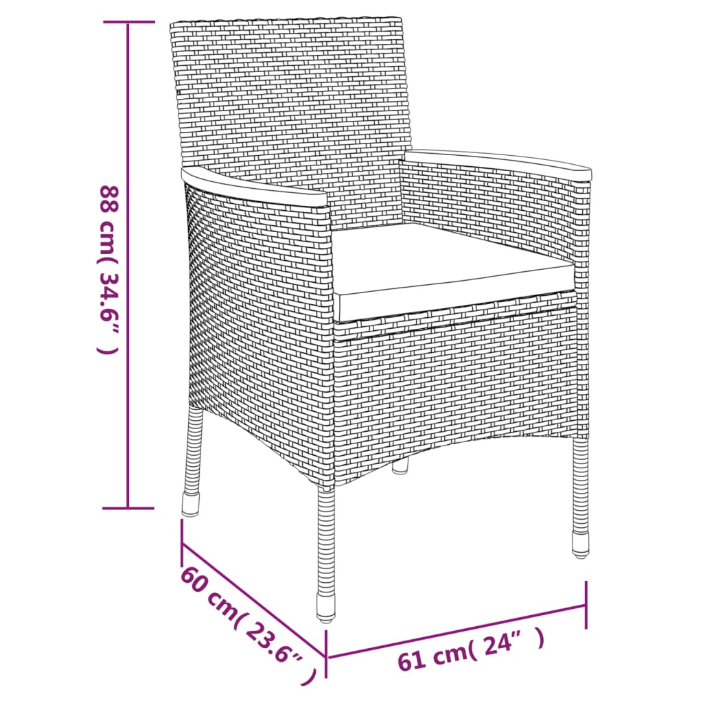7-Piece Garden Dining Set with Cushions Grey Poly Rattan