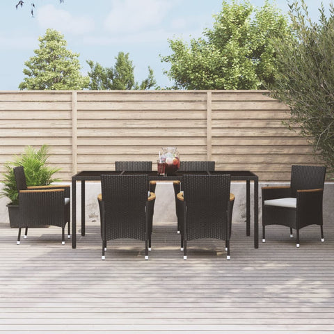 7 Piece Garden Dining Set with Cushions - Black