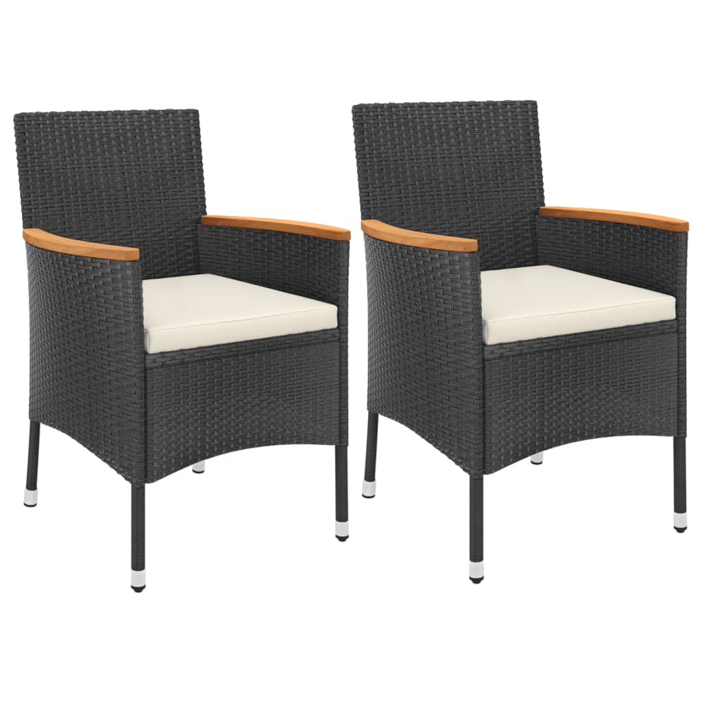 3 Piece Garden Bistro Set with Cushions Black Poly Rattan | Rattan finish
