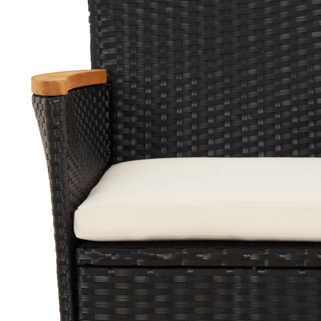 3 Piece Garden Bistro Set with Cushions Black Poly Rattan | Outdoor Furniture Sets