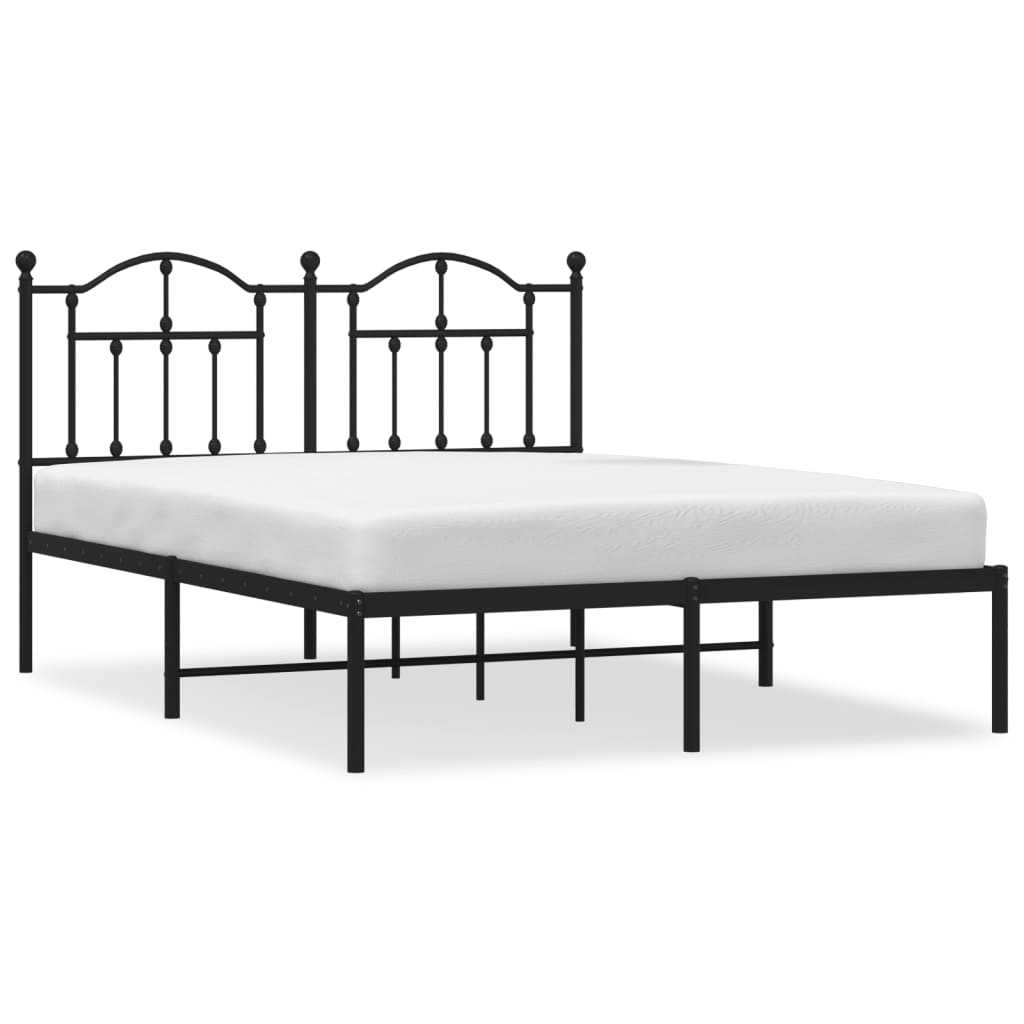 Metal Bed Frame with Headboard Black Queen