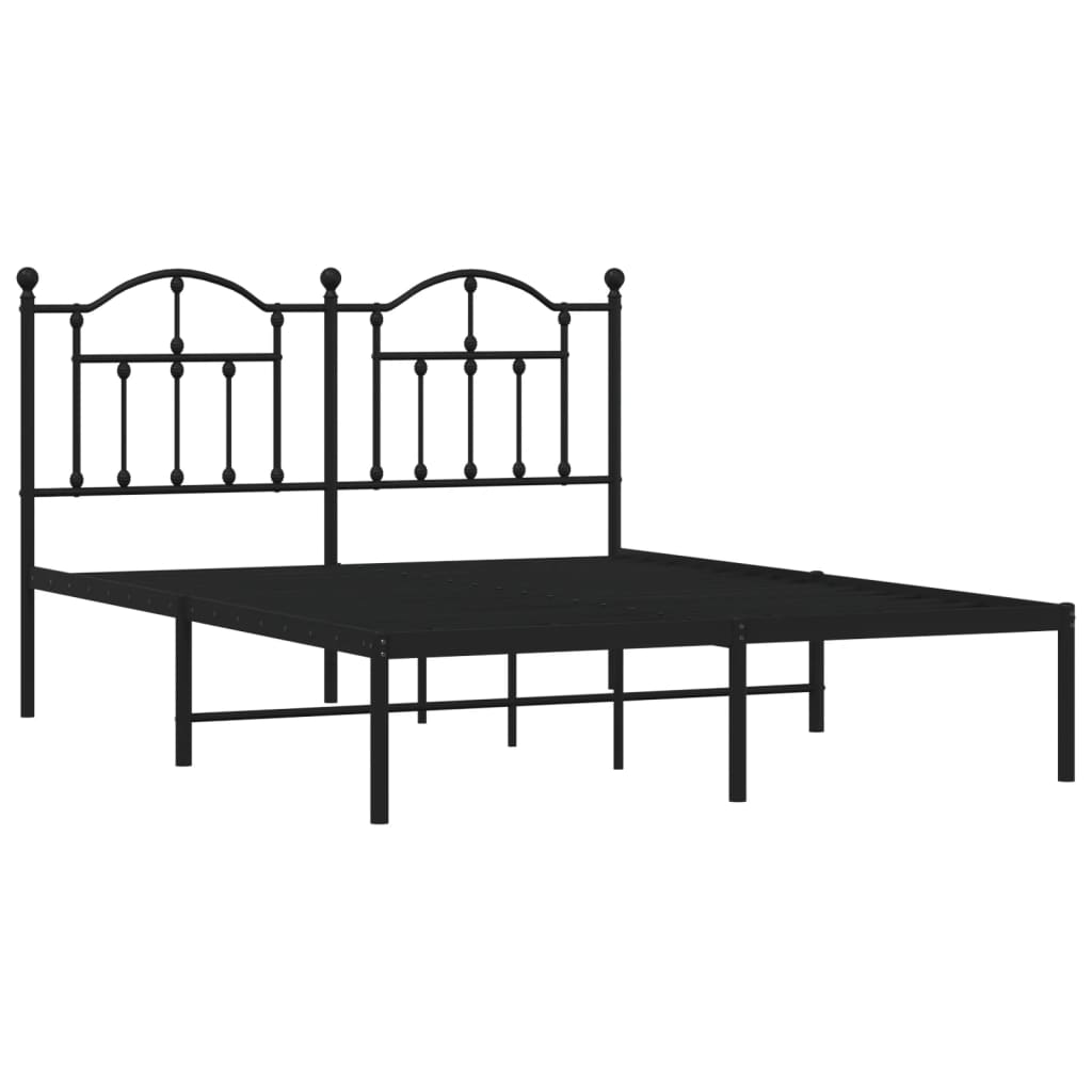 Metal Bed Frame with Headboard Black Queen