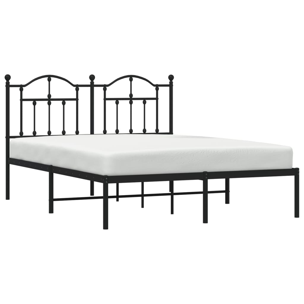 Metal Bed Frame with Headboard Black Queen