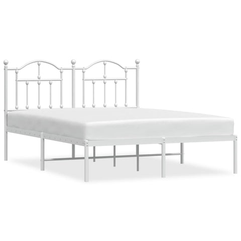 Metal Bed Frame with Headboard White Queen