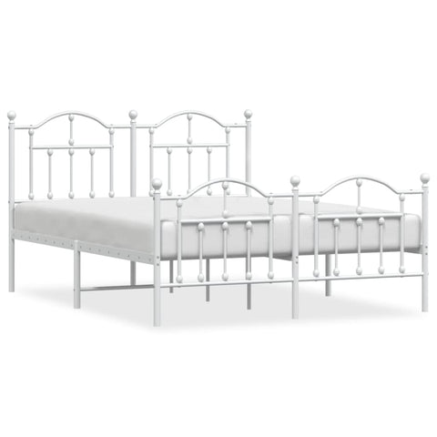 Metal Bed Frame with Headboard and Footboard White Queen