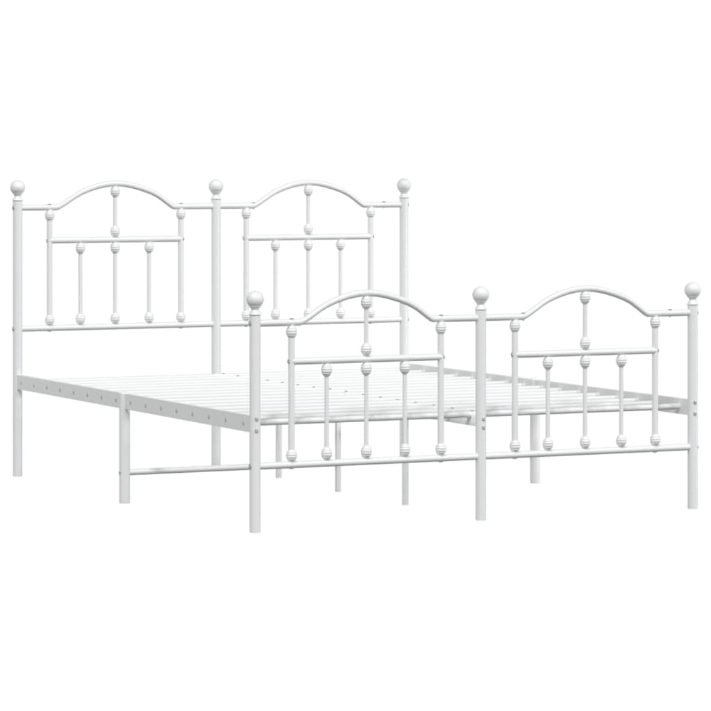 Metal Bed Frame with Headboard and Footboard White Queen