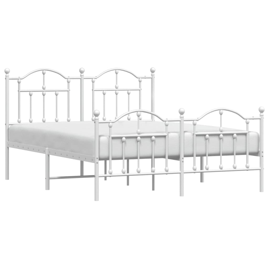 Metal Bed Frame with Headboard and Footboard White Queen