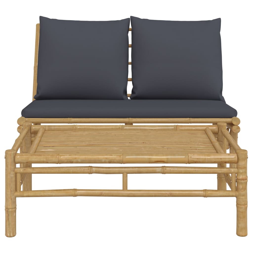 Bamboo Serenity: Twin Garden Lounge Set with Dark Grey Cushions