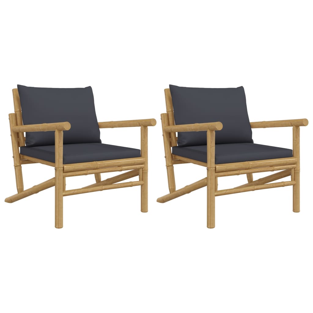 Bamboo Bliss: Duo Garden Chairs with Dark Grey Comfort