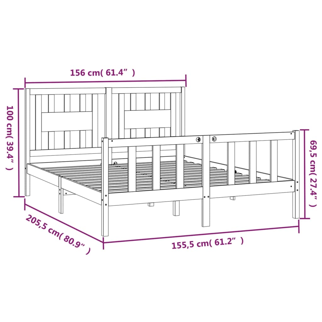 Midnight Majesty: Black Solid Wood Pine Queen Size Bed Frame with Headboard