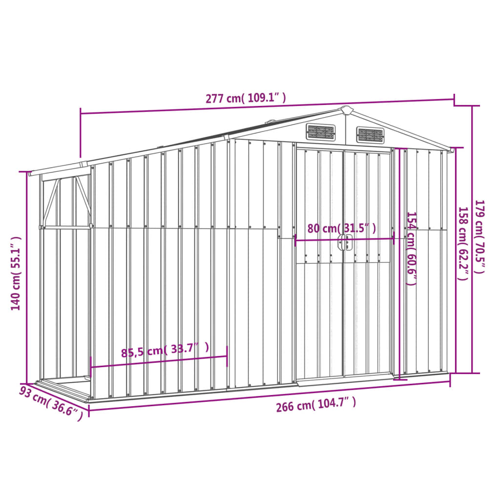 Garden Shed Galvanised Steel Green