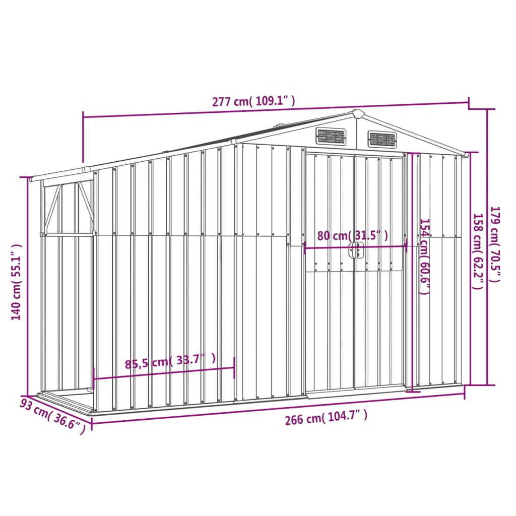 Garden Shed Galvanised Steel Green