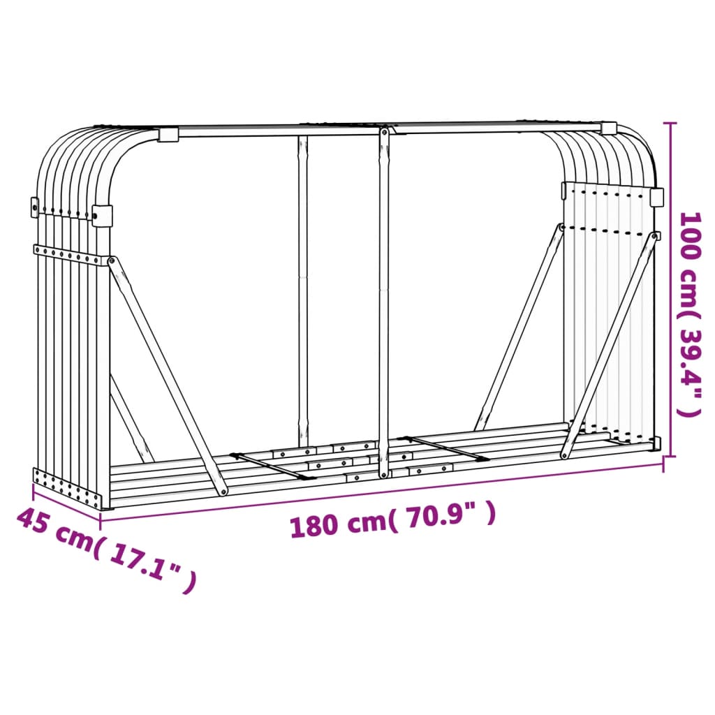 Galvanised Steel Log Holder 180cm Anthracite | Simpledeals