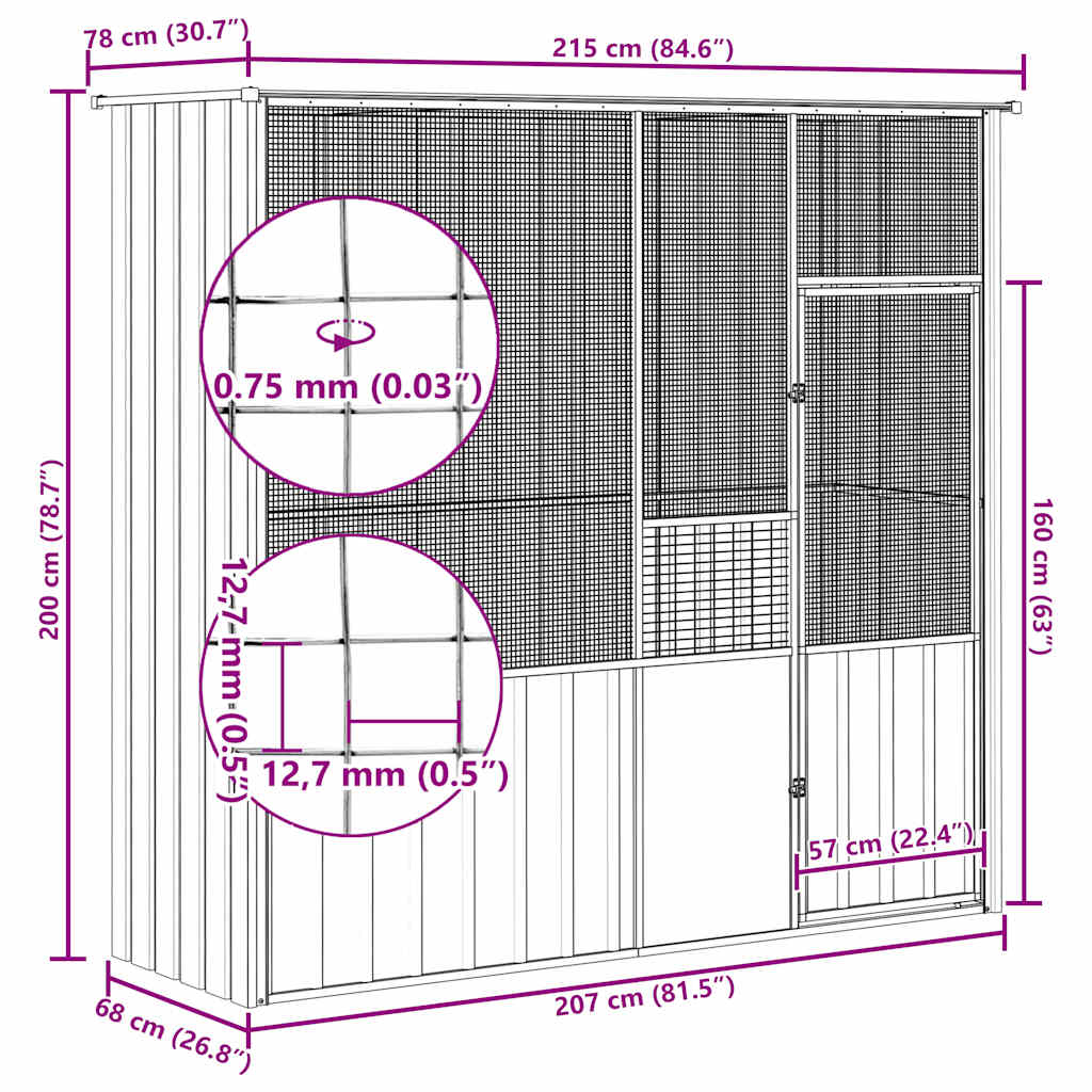 Large Bird Aviary Galvanised Steel 215cm | Simpledeals