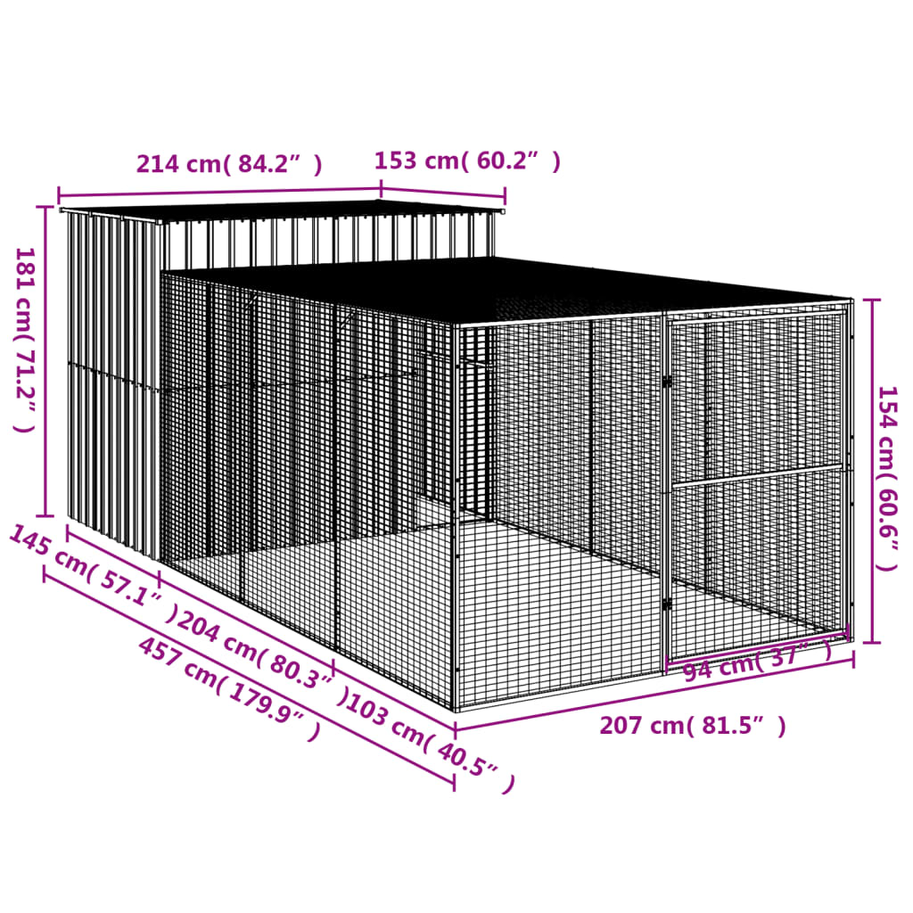 Galvanised Steel Dog House Run Kennel Anthracite | Simpledeals