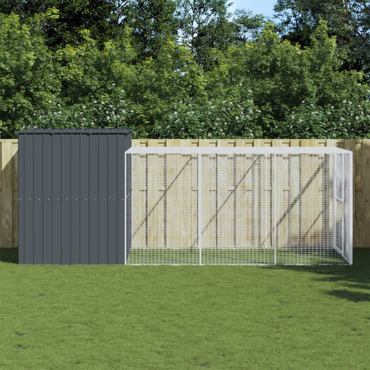 Galvanised Steel Dog House Run Kennel Anthracite