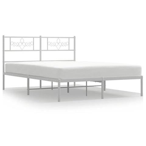 Metal Bed Frame with Headboard-White