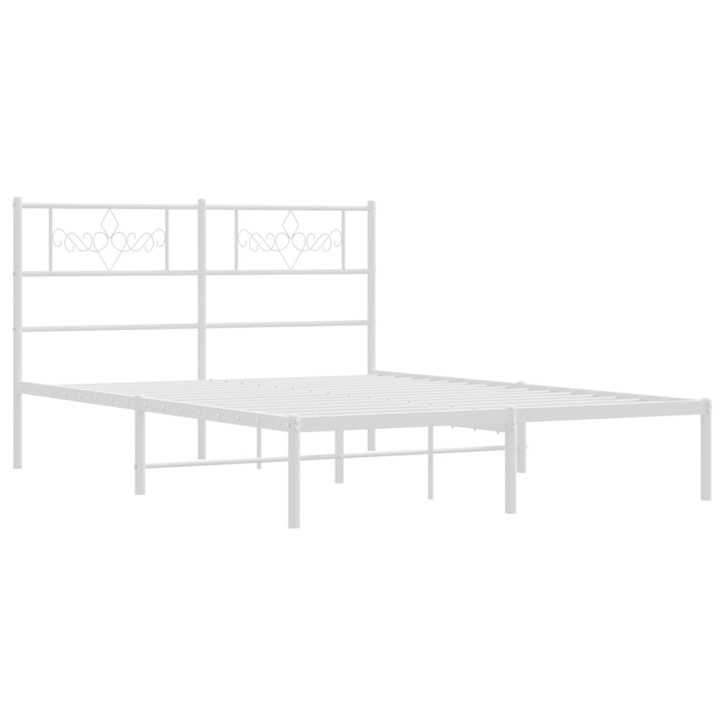 Metal Bed Frame with Headboard-White Queen