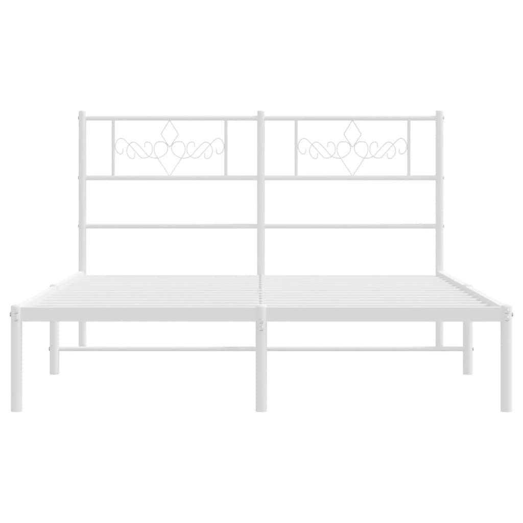 Metal Bed Frame with Headboard-White Queen