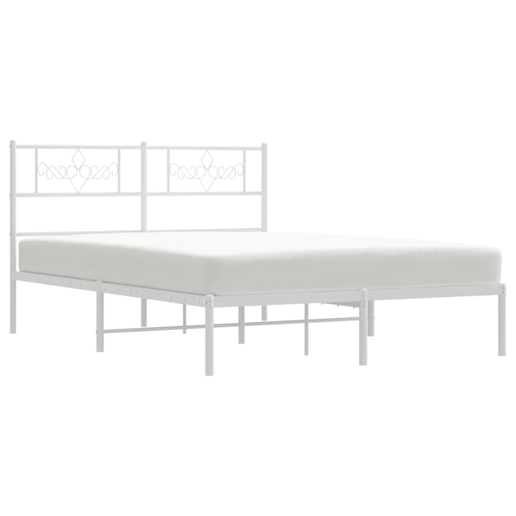 Metal Bed Frame with Headboard-White