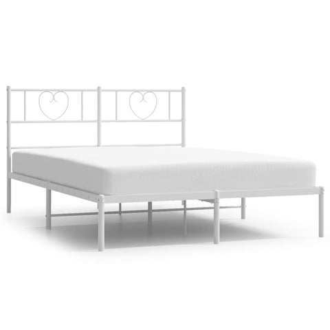 Metal Bed Frame with Headboard - White